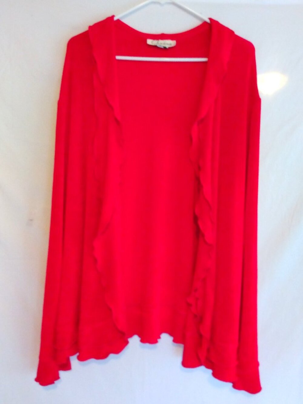 Vintage Channa Red Slinky Stretch Draped Open Front Cardigan XL Travel Y2K Work - Picture 2 of 8